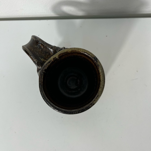 Handmade Wheel Thrown Pottery Mug Dark Chocolate Brown Glaze Funky Handle - Picture 5 of 8